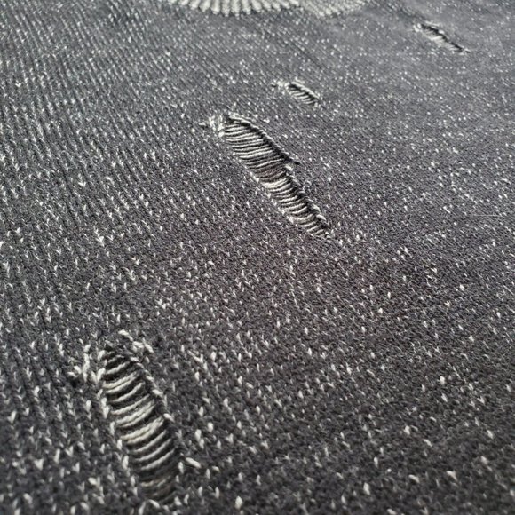 Guess Sweater Men Large Black Tight Knit Slim Oversized Tattered Look Split Hem - Picture 4 of 16